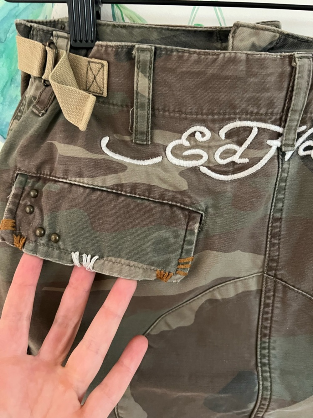 Vintage Ed Hardy Green Camo Cargo Mini Skirt - Picture 3 of 6